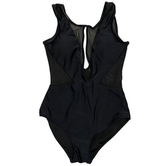 Pacsun One Piece Black Sheer Deep Neckline Bathingsuit - Picture 2 of 8